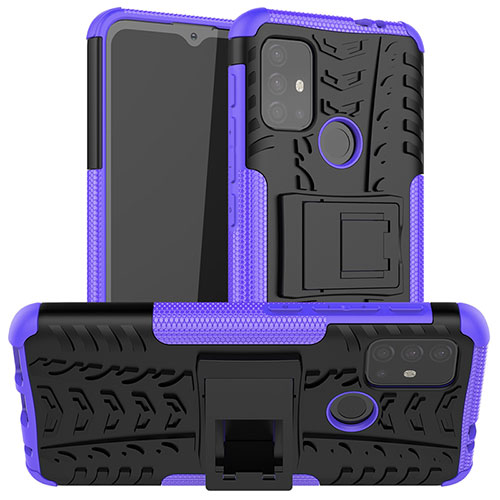 Silicone Matte Finish and Plastic Back Cover Case with Stand A01 for Motorola Moto G10 Purple