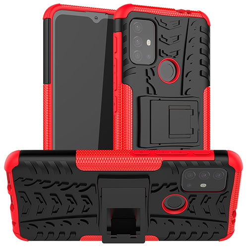 Silicone Matte Finish and Plastic Back Cover Case with Stand A01 for Motorola Moto G10 Red