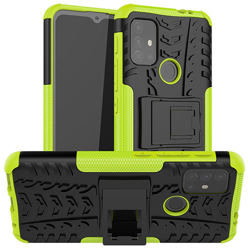 Silicone Matte Finish and Plastic Back Cover Case with Stand A01 for Motorola Moto G30 Green