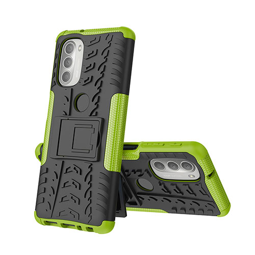 Silicone Matte Finish and Plastic Back Cover Case with Stand A01 for Motorola Moto G51 5G Green