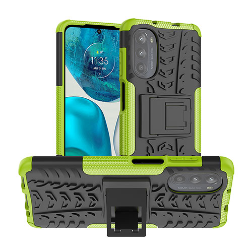 Silicone Matte Finish and Plastic Back Cover Case with Stand A01 for Motorola Moto G71s 5G Green
