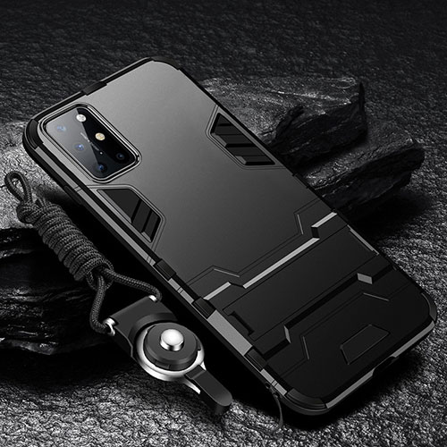 Silicone Matte Finish and Plastic Back Cover Case with Stand A01 for OnePlus 8T 5G Black