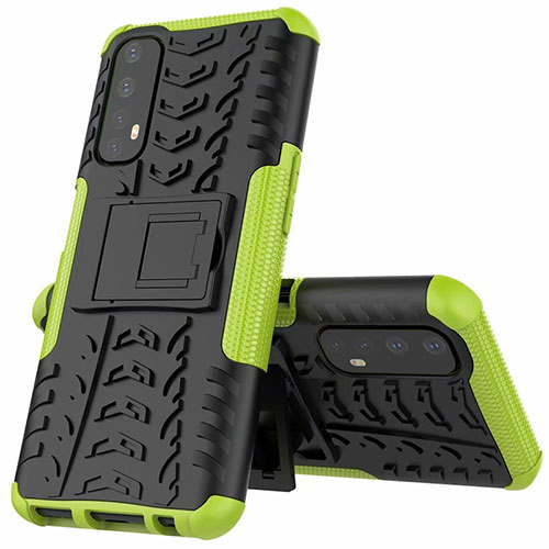 Silicone Matte Finish and Plastic Back Cover Case with Stand A01 for Realme 7 Green