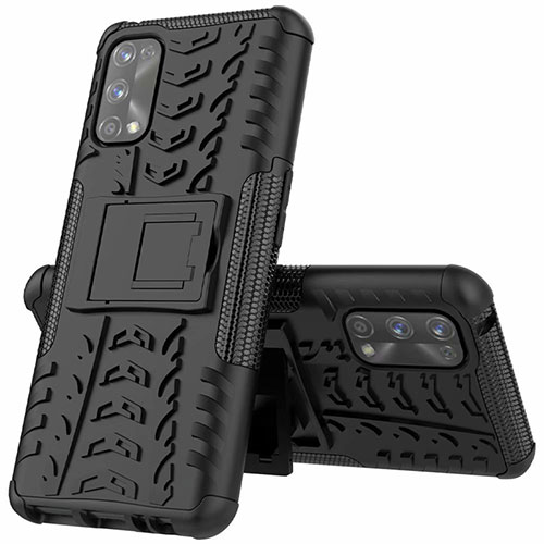 Silicone Matte Finish and Plastic Back Cover Case with Stand A01 for Realme 7 Pro Black