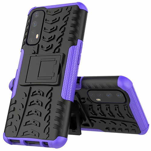 Silicone Matte Finish and Plastic Back Cover Case with Stand A01 for Realme 7 Purple
