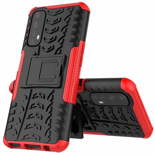 Silicone Matte Finish and Plastic Back Cover Case with Stand A01 for Realme Narzo 20 Pro Red