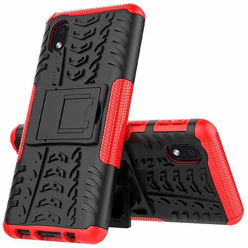 Silicone Matte Finish and Plastic Back Cover Case with Stand A01 for Samsung Galaxy A01 Core Red