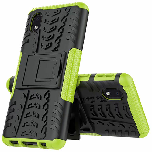 Silicone Matte Finish and Plastic Back Cover Case with Stand A01 for Samsung Galaxy M01 Core Green