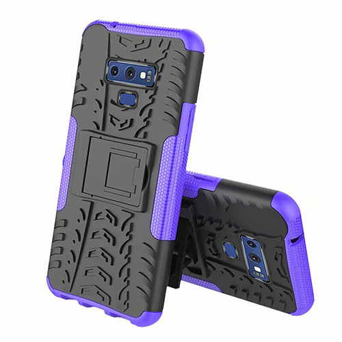 Silicone Matte Finish and Plastic Back Cover Case with Stand A01 for Samsung Galaxy Note 9 Purple