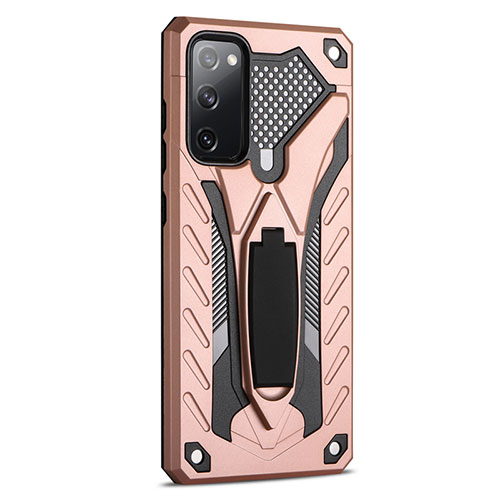 Silicone Matte Finish and Plastic Back Cover Case with Stand A01 for Samsung Galaxy S20 FE 2022 5G Rose Gold