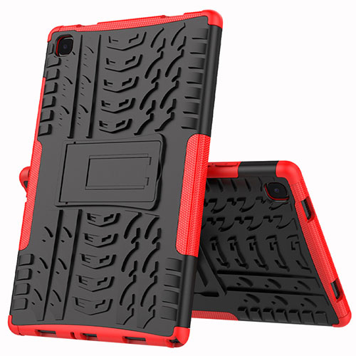 Silicone Matte Finish and Plastic Back Cover Case with Stand A01 for Samsung Galaxy Tab A7 Wi-Fi 10.4 SM-T500 Red