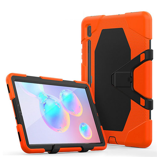 Silicone Matte Finish and Plastic Back Cover Case with Stand A01 for Samsung Galaxy Tab S6 10.5 SM-T860 Orange