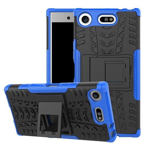 Silicone Matte Finish and Plastic Back Cover Case with Stand A01 for Sony Xperia XZ1 Compact Blue