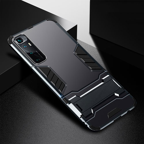 Silicone Matte Finish and Plastic Back Cover Case with Stand A01 for Xiaomi Mi 10 Ultra Black