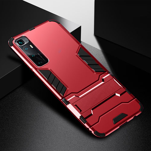 Silicone Matte Finish and Plastic Back Cover Case with Stand A01 for Xiaomi Mi 10 Ultra Red
