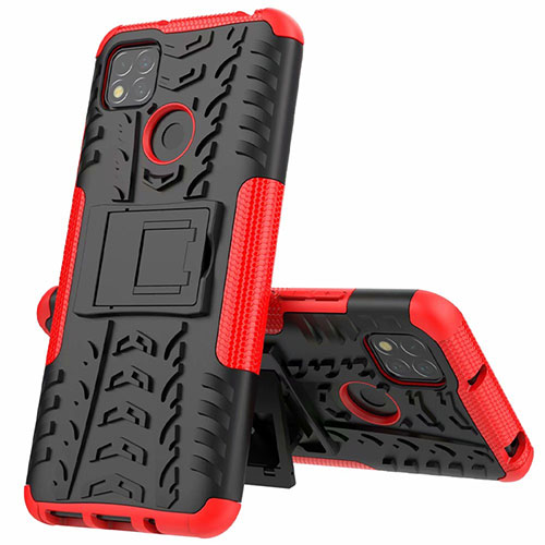 Silicone Matte Finish and Plastic Back Cover Case with Stand A01 for Xiaomi Redmi 10A 4G Red