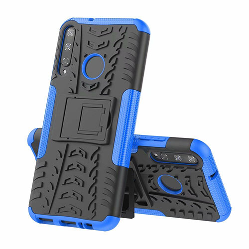 Silicone Matte Finish and Plastic Back Cover Case with Stand A02 for Huawei Honor 9C Blue