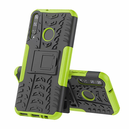 Silicone Matte Finish and Plastic Back Cover Case with Stand A02 for Huawei P40 Lite E Green