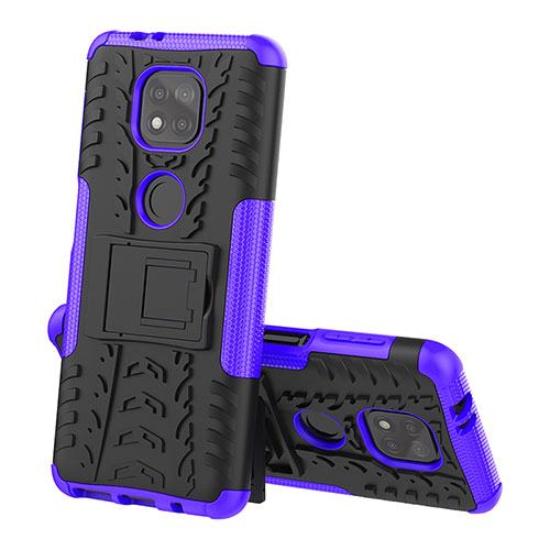 Silicone Matte Finish and Plastic Back Cover Case with Stand A02 for Motorola Moto G Power (2021) Purple