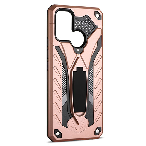 Silicone Matte Finish and Plastic Back Cover Case with Stand A02 for Realme C17 Rose Gold