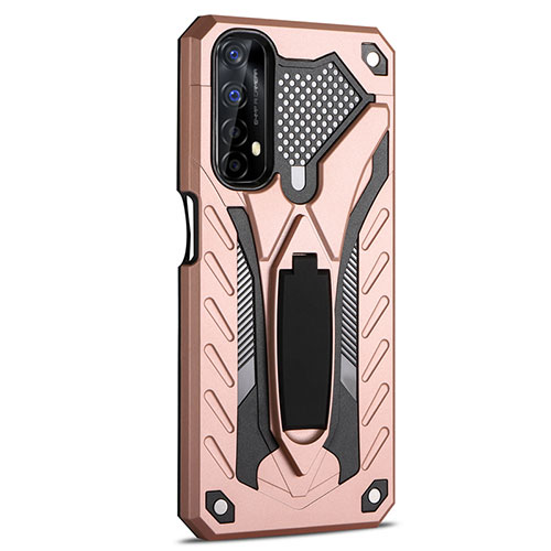 Silicone Matte Finish and Plastic Back Cover Case with Stand A02 for Realme Narzo 20 Pro Rose Gold