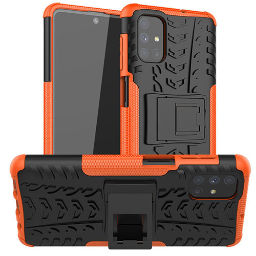 Silicone Matte Finish and Plastic Back Cover Case with Stand A02 for Samsung Galaxy M51 Orange