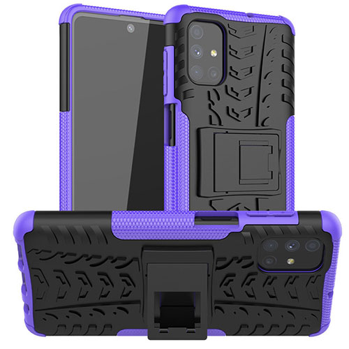 Silicone Matte Finish and Plastic Back Cover Case with Stand A02 for Samsung Galaxy M51 Purple