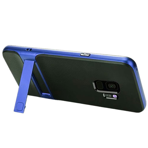 Silicone Matte Finish and Plastic Back Cover Case with Stand A02 for Samsung Galaxy S9 Blue