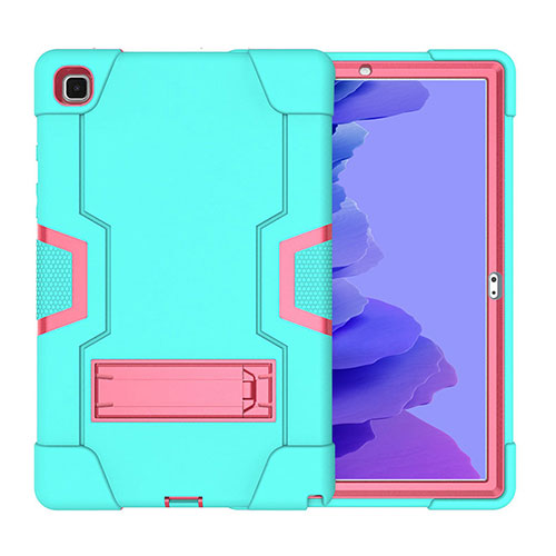 Silicone Matte Finish and Plastic Back Cover Case with Stand A02 for Samsung Galaxy Tab A7 4G 10.4 SM-T505 Cyan