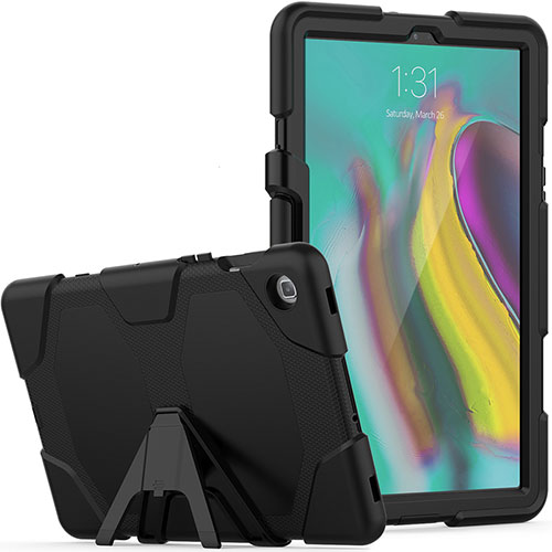 Silicone Matte Finish and Plastic Back Cover Case with Stand A02 for Samsung Galaxy Tab S5e 4G 10.5 SM-T725 Black