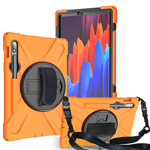 Silicone Matte Finish and Plastic Back Cover Case with Stand A02 for Samsung Galaxy Tab S7 11 Wi-Fi SM-T870 Orange