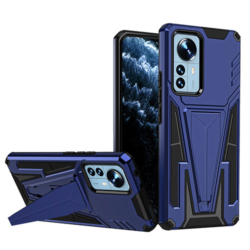 Silicone Matte Finish and Plastic Back Cover Case with Stand A02 for Xiaomi Mi 12S Pro 5G Blue