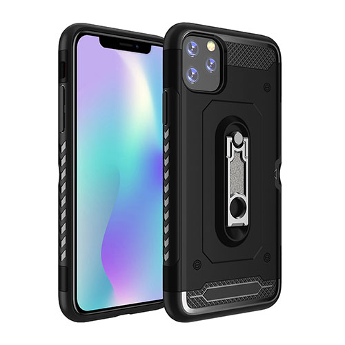 Silicone Matte Finish and Plastic Back Cover Case with Stand A03 for Apple iPhone 11 Pro Black