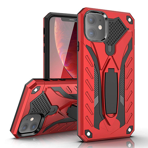 Silicone Matte Finish and Plastic Back Cover Case with Stand A03 for Apple iPhone 11 Red