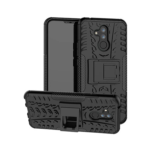 Silicone Matte Finish and Plastic Back Cover Case with Stand A03 for Huawei Mate 20 Lite Black