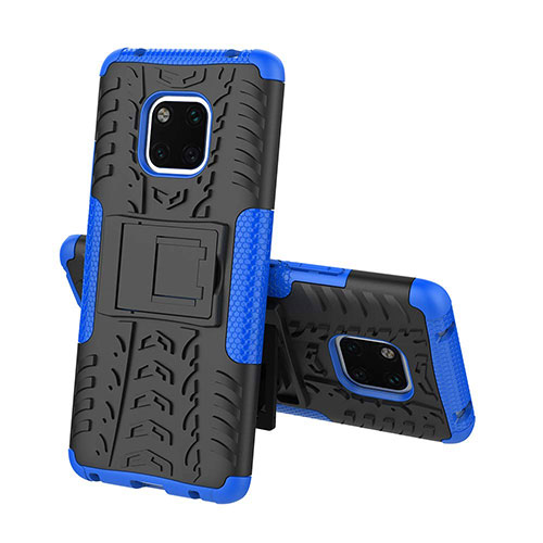 Silicone Matte Finish and Plastic Back Cover Case with Stand A03 for Huawei Mate 20 Pro Blue