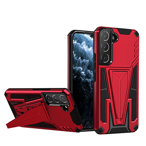 Silicone Matte Finish and Plastic Back Cover Case with Stand A03 for Samsung Galaxy S21 5G Red