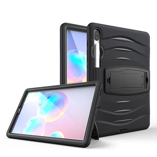 Silicone Matte Finish and Plastic Back Cover Case with Stand A03 for Samsung Galaxy Tab S6 10.5 SM-T860 Black