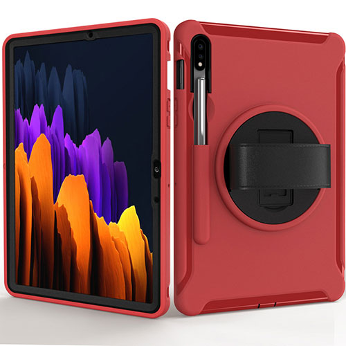 Silicone Matte Finish and Plastic Back Cover Case with Stand A03 for Samsung Galaxy Tab S7 11 Wi-Fi SM-T870 Red