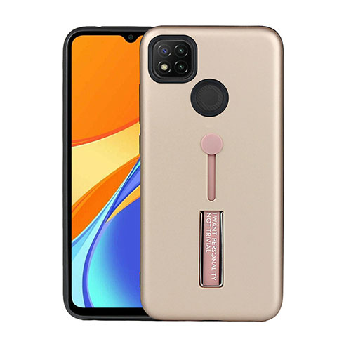 Silicone Matte Finish and Plastic Back Cover Case with Stand A03 for Xiaomi Redmi 9C Gold