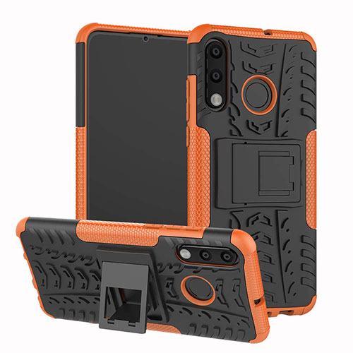 Silicone Matte Finish and Plastic Back Cover Case with Stand A04 for Huawei P30 Lite Orange