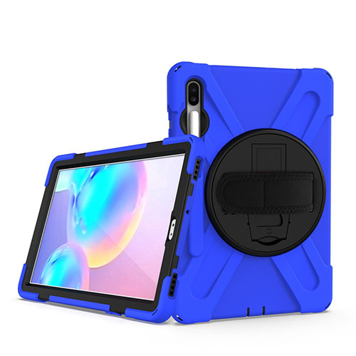 Silicone Matte Finish and Plastic Back Cover Case with Stand A04 for Samsung Galaxy Tab S6 10.5 SM-T860 Blue