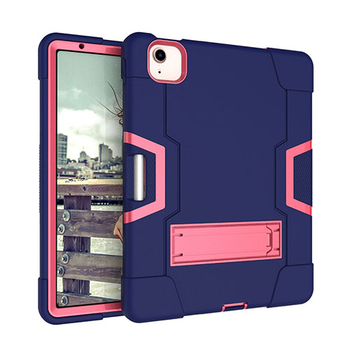 Silicone Matte Finish and Plastic Back Cover Case with Stand for Apple iPad Air 10.9 (2020) Navy Blue