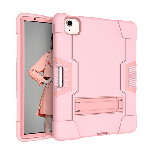 Silicone Matte Finish and Plastic Back Cover Case with Stand for Apple iPad Air 10.9 (2020) Pink