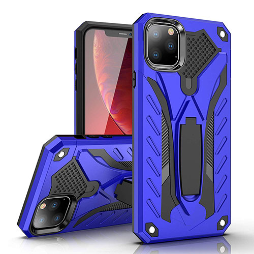 Silicone Matte Finish and Plastic Back Cover Case with Stand for Apple iPhone 11 Pro Blue