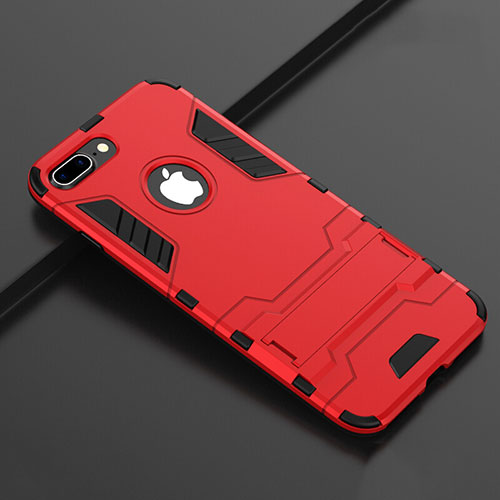 Silicone Matte Finish and Plastic Back Cover Case with Stand for Apple iPhone 8 Plus Red