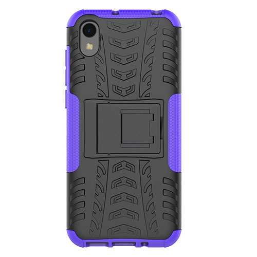 Silicone Matte Finish and Plastic Back Cover Case with Stand for Huawei Enjoy 8S Purple