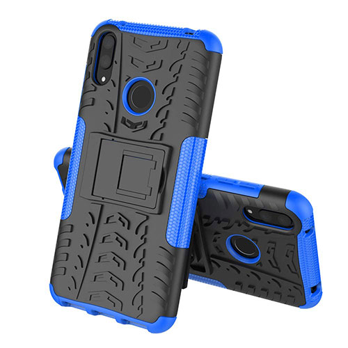 Silicone Matte Finish and Plastic Back Cover Case with Stand for Huawei Enjoy 9 Blue