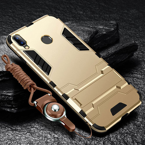 Silicone Matte Finish and Plastic Back Cover Case with Stand for Huawei Enjoy 9 Plus Gold