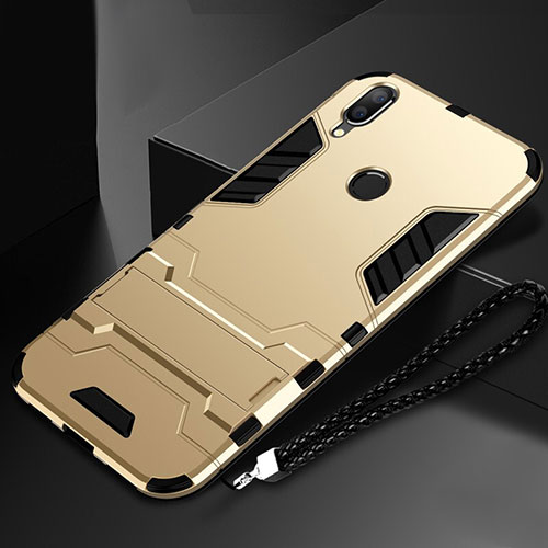 Silicone Matte Finish and Plastic Back Cover Case with Stand for Huawei Honor 10 Lite Gold